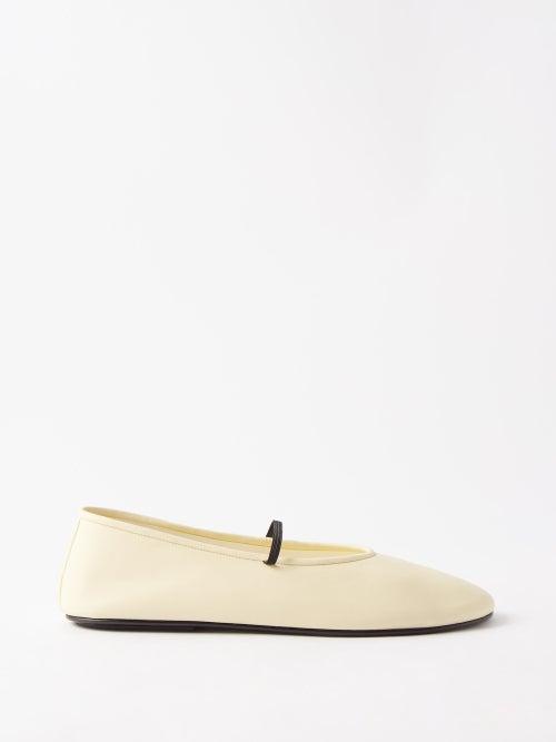 The Row - Elastic Leather Ballet Flats - Womens - Cream
