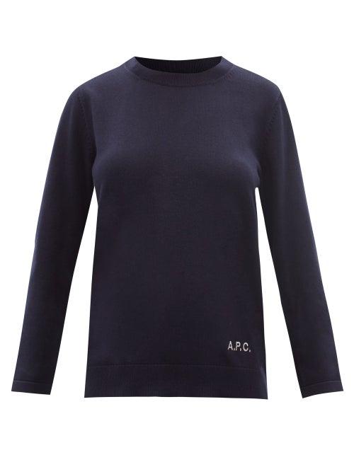 Ladies Rtw A.p.c. - Kourtney Logo-embroidered Cotton-blend Sweater - Womens - Navy