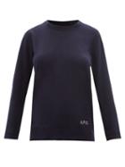 Ladies Rtw A.p.c. - Kourtney Logo-embroidered Cotton-blend Sweater - Womens - Navy