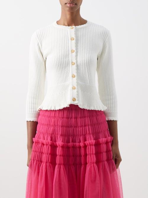 Molly Goddard - Victoria Ruffled-hem Ribbed Cotton Cardigan - Womens - Cream