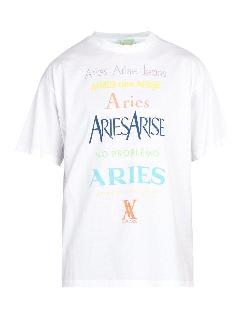 Matchesfashion.com Aries - Logo Print Cotton T Shirt - Mens - White