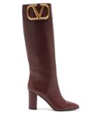 Matchesfashion.com Valentino Garavani - Supervee V-logo Knee-high Leather Boots - Womens - Burgundy