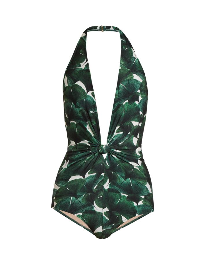 Adriana Degreas Ginkgo-print Halterneck Swimsuit