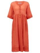 Matchesfashion.com Three Graces London - Mary Crinkled Cotton-blend Voile Midi Dress - Womens - Red