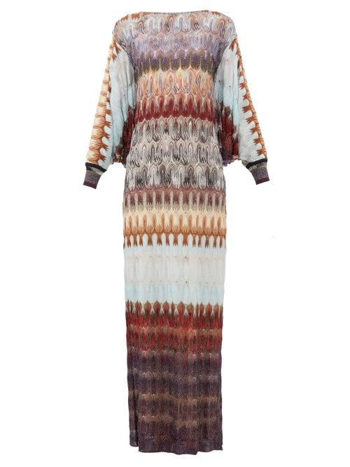 Matchesfashion.com Missoni - Cape-back Metallic Crochet-knit Dress - Womens - Blue Multi