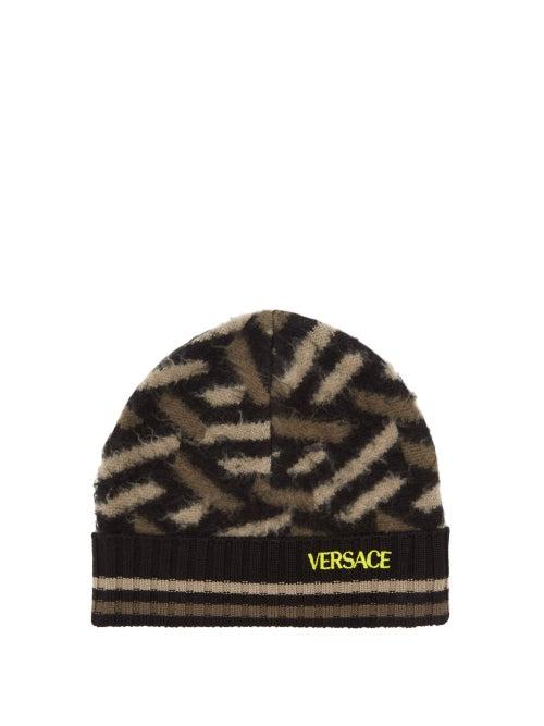 Versace - Logo-embroidered Striped Wool Beanie - Mens - Khaki
