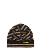 Versace - Logo-embroidered Striped Wool Beanie - Mens - Khaki