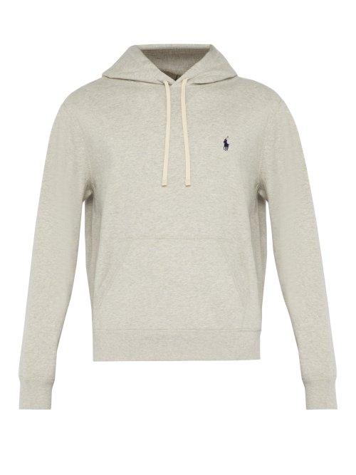 Matchesfashion.com Polo Ralph Lauren - Hooded Logo Embroidered Cotton Sweatshirt - Mens - Grey