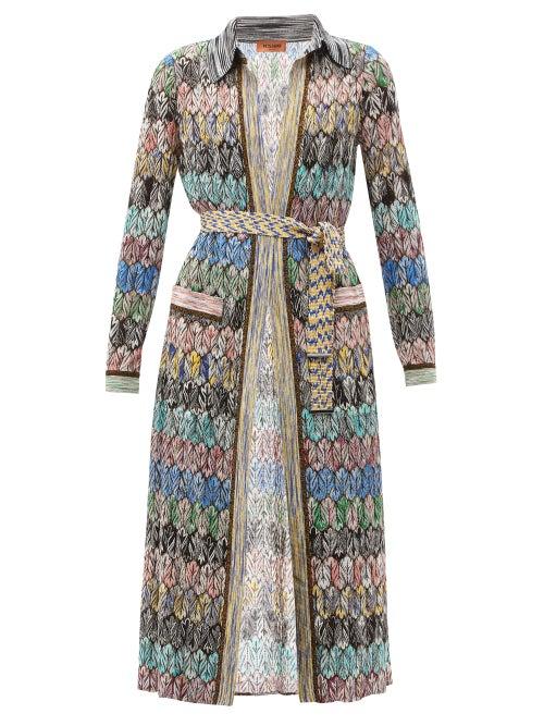 Matchesfashion.com Missoni - Belted Leaf-knitted Coat - Womens - Multi