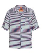 Matchesfashion.com Missoni - Striped Camp Collar Fine Knit Cotton Shirt - Mens - Blue Multi
