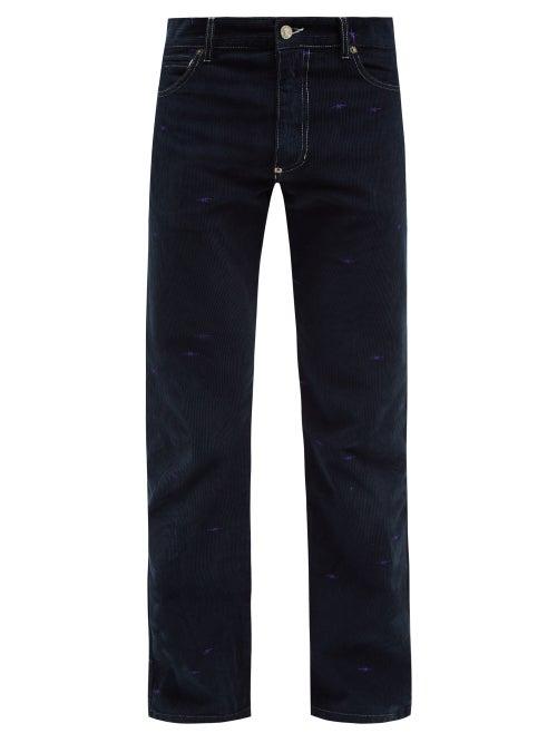 Phipps - Embroidered Organic Cotton-corduroy Boot-cut Jeans - Mens - Navy