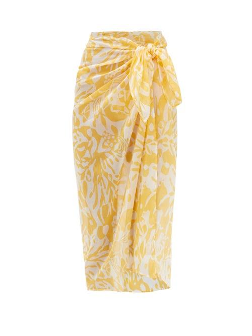 Matchesfashion.com Eres - Abstract-print Cotton-voile Sarong - Womens - Yellow