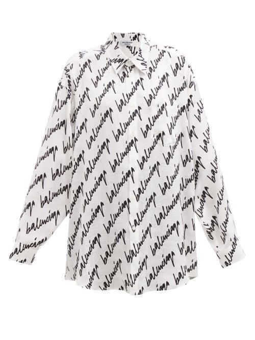 Balenciaga - New Scribble-logo Jacquard Silk Blouse - Womens - White Black