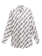 Balenciaga - New Scribble-logo Jacquard Silk Blouse - Womens - White Black