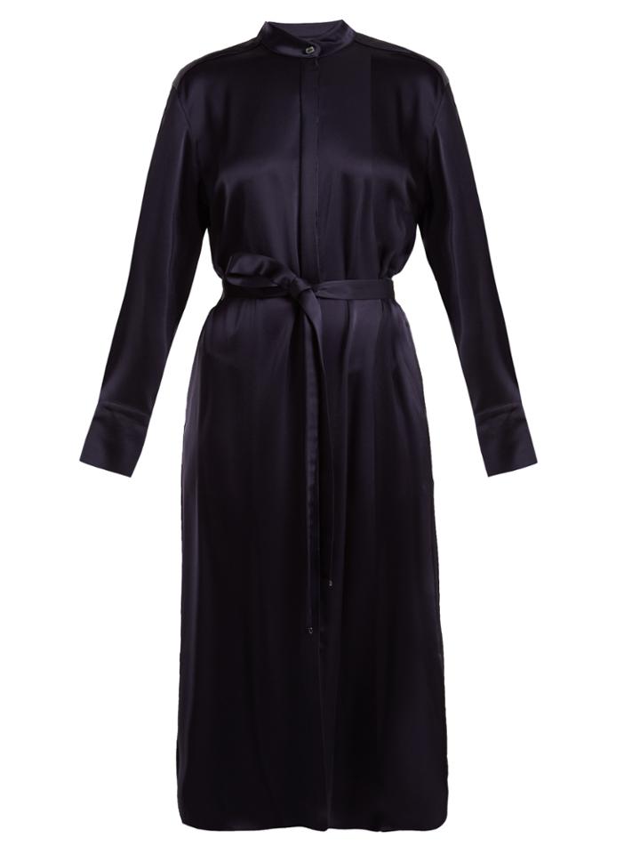 Osman Gracie Band-collar Satin Dress