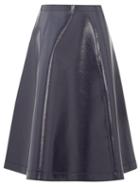 Matchesfashion.com Sara Lanzi - Coated Wool Blend A Line Skirt - Womens - Navy