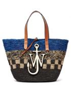 Matchesfashion.com Jw Anderson - Belt Logo-appliqu Woven-raffia Tote Bag - Womens - Blue Multi