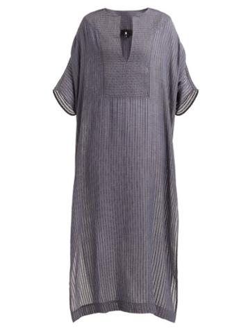 Matchesfashion.com Su Paris - Tia Striped Cotton Kaftan - Womens - Dark Blue