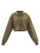 Adidas By Stella Mccartney - Cropped Zipped Cotton-blend Hooded Sweatshirt - Womens - Khaki