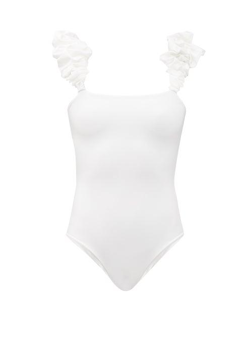 Matchesfashion.com Maygel Coronel - Denise Structured-ruffle Shoulder Swimsuit - Womens - White