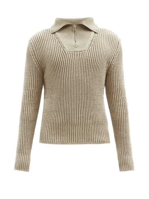 Matchesfashion.com Jacquemus - Bl High-neck Ribbed Linen-blend Sweater - Mens - Beige
