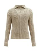 Matchesfashion.com Jacquemus - Bl High-neck Ribbed Linen-blend Sweater - Mens - Beige