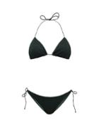Matchesfashion.com Osree - Metallic Triangle Bikini - Womens - Dark Green