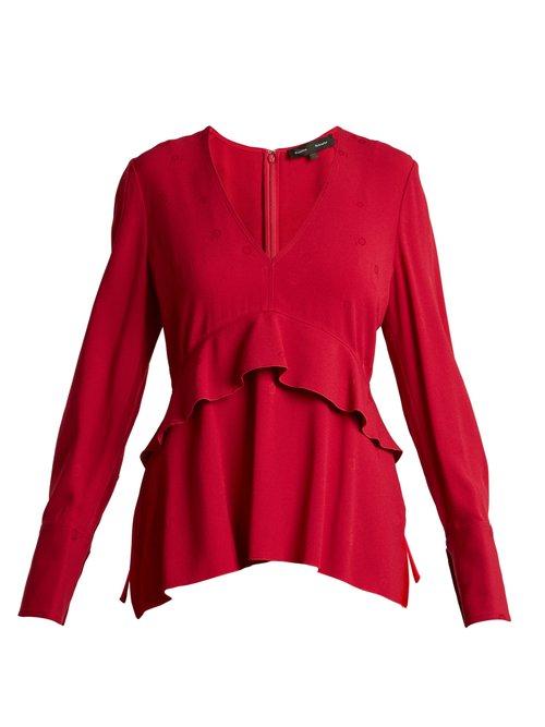 Matchesfashion.com Proenza Schouler - V Neck Long Sleeved Jacquard Top - Womens - Pink