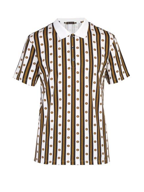 Matchesfashion.com Versace - Medusa Striped Cotton Polo Shirt - Mens - White Multi