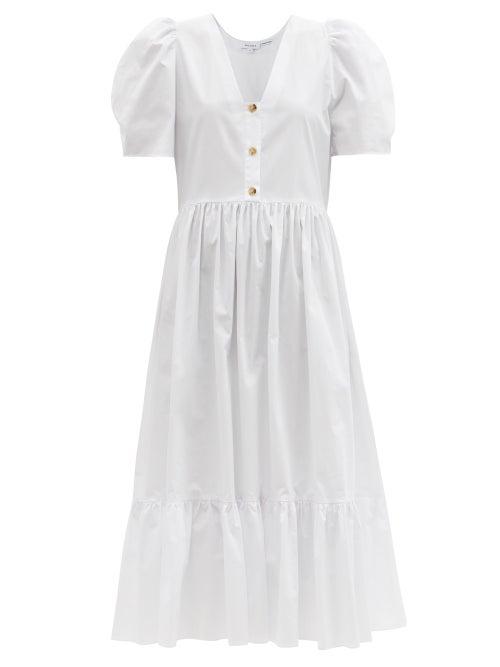 Matchesfashion.com Rhode - Nisha Puff-sleeve Cotton-poplin Midi Dress - Womens - White