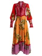 Gucci Contrast-panel Floral-print Crepe Dress
