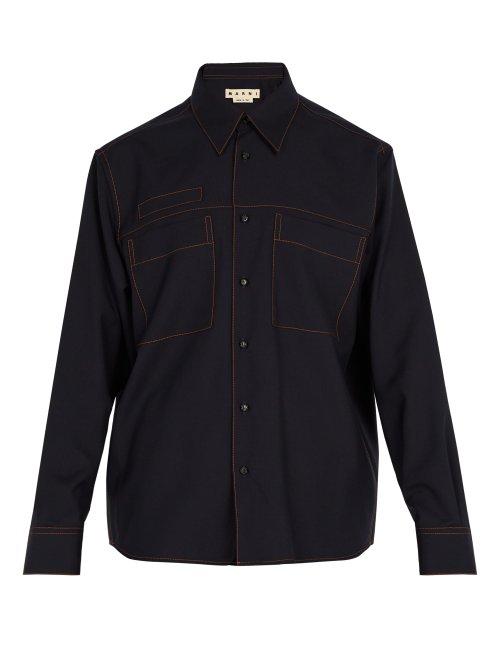 Matchesfashion.com Marni - Oversized Wool Shirt - Mens - Navy