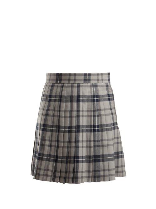 Matchesfashion.com Thom Browne - Checked Pleated Wool Blend Skirt - Womens - Grey Multi