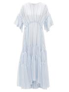 Matchesfashion.com Romance Was Born - Louis Striped Crinkled-chiffon Dress - Womens - Blue White
