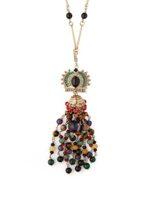 Matchesfashion.com Etro - Beaded Crystal Embellished Crown Pendant Necklace - Womens - Multi
