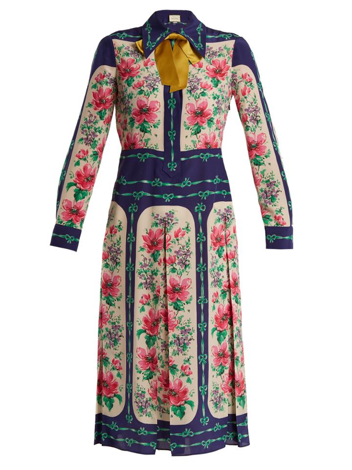 Gucci Rose-print Crepe De Chine Shirtdress