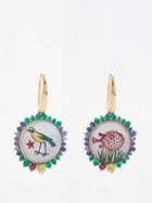 Francesca Villa - Animal-intaglio Ruby, Emerald & 18kt Gold Earrings - Womens - Green Multi