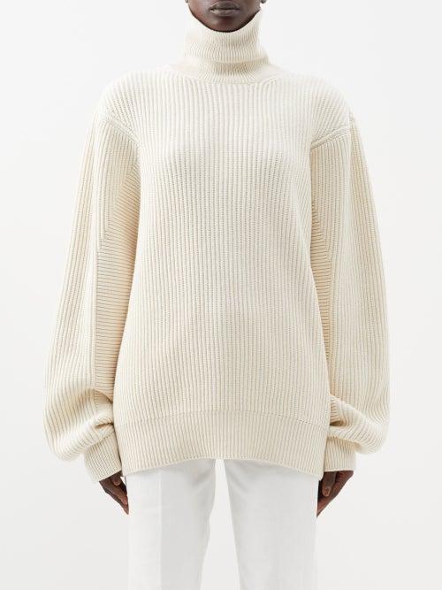 Raey - Roll-neck Ribbed Cotton And Cashmere Blend Sweater - Womens - Cream