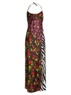 Matchesfashion.com Attico - Floral Print Halterneck Satin Dress - Womens - Black Multi