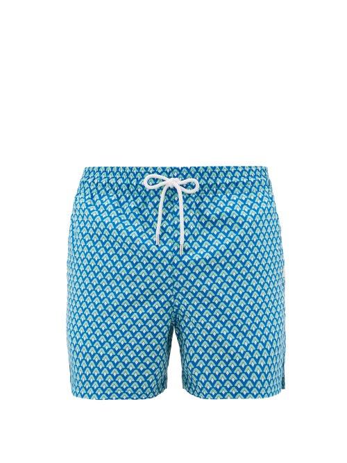 Matchesfashion.com Derek Rose - Tropez 7 Geometric-print Technical Swim Shorts - Mens - Blue Multi