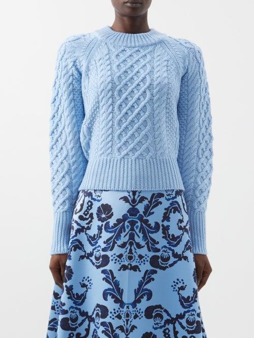 Emilia Wickstead - Emory Cable-knit Wool-blend Sweater - Womens - Light Blue