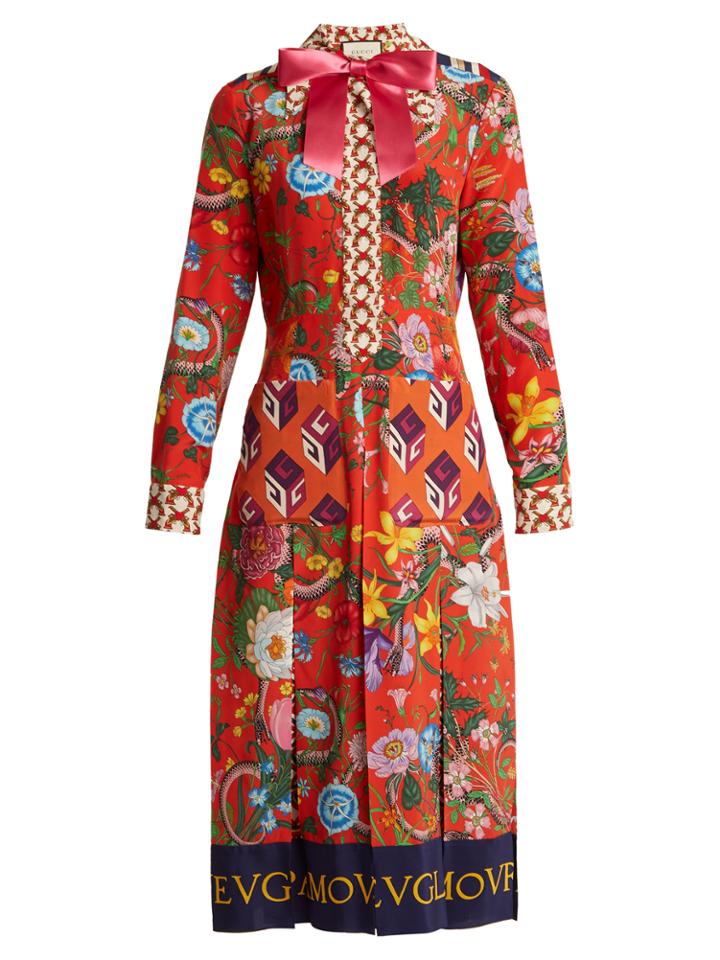 Gucci Floral Patchwork-print Silk Crepe De Chine Dress