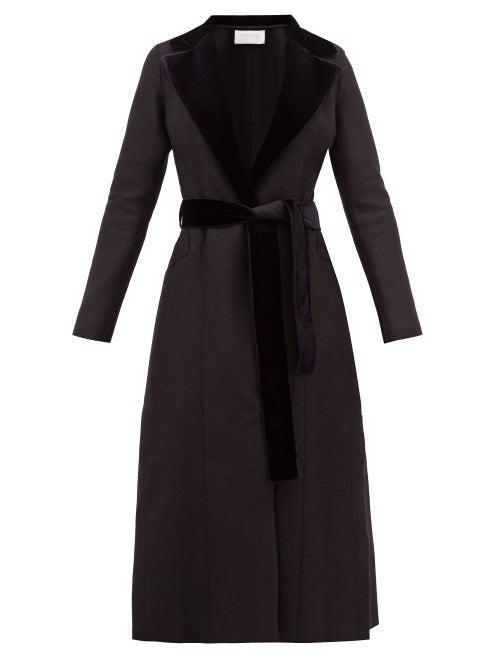 Matchesfashion.com Harris Wharf London - Velvet Trimmed Belted Wool Coat - Womens - Black