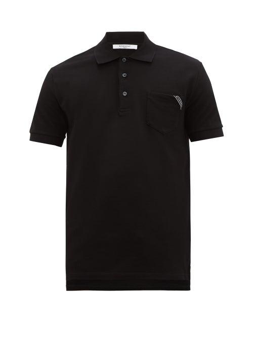 Matchesfashion.com Givenchy - Logo Ribbon Cotton Piqu Polo Shirt - Mens - Black
