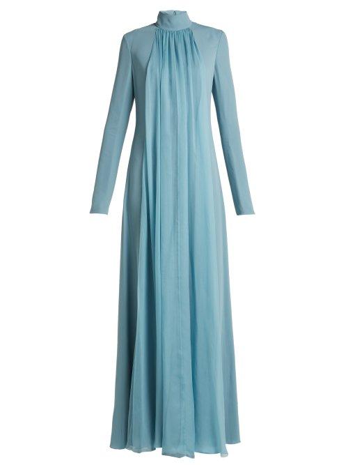 Matchesfashion.com Lanvin - Gathered Silk Georgette Gown - Womens - Light Blue