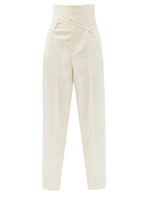 Matchesfashion.com Jacquemus - Novio Crossover-strap High-rise Linen Trousers - Womens - Light Beige