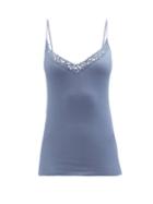 Hanro - Cora Lace-embroidered V-neck Cotton Cami Top - Womens - Blue