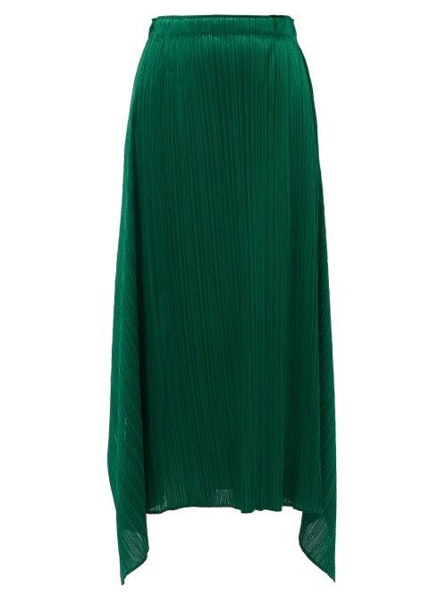 Matchesfashion.com Pleats Please Issey Miyake - Handkerchief-hem Technical-pleated Jersey Skirt - Womens - Dark Green