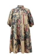 Emporio Sirenuse - Cassandra Palm-print Cotton-canvas Trapeze Dress - Womens - Grey Print