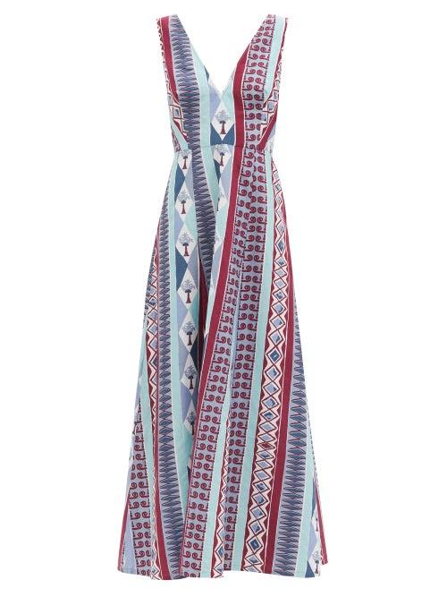 Matchesfashion.com Le Sirenuse, Positano - Nellie Arlecchino-print Cotton Dress - Womens - Blue Print